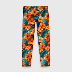 Леггинсы для девочки Оранжевые цветы гавайские, цвет: 3D-принт