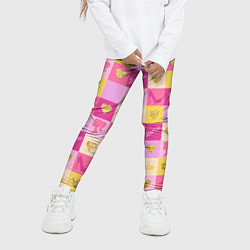 Леггинсы для девочки Барби: желтые и розовые квадраты паттерн, цвет: 3D-принт — фото 2