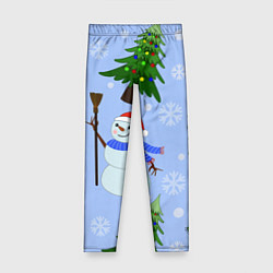 Леггинсы для девочки Снеговики с новогодними елками паттерн, цвет: 3D-принт