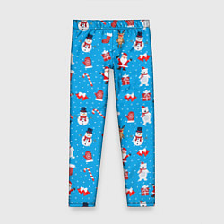 Леггинсы для девочки Новогодний голубой принт, цвет: 3D-принт