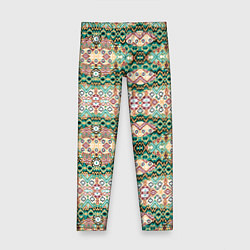 Леггинсы для девочки Орнамент зеленый мелкий икат, цвет: 3D-принт