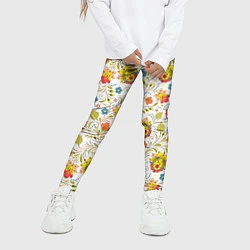Леггинсы для девочки Хохломская роспись разноцветные цветы на белом фон, цвет: 3D-принт — фото 2