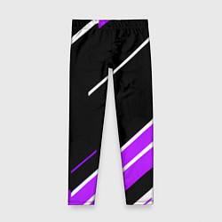 Леггинсы для девочки Бело-фиолетовые полосы на чёрном фоне, цвет: 3D-принт