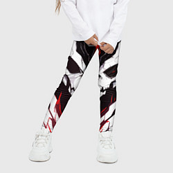Леггинсы для девочки Абстрактный белый череп и красные полосы, цвет: 3D-принт — фото 2