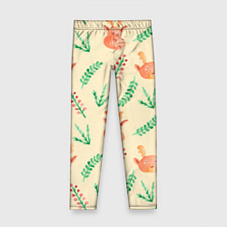 Леггинсы для девочки Новогодний узор с оленями и веточками, цвет: 3D-принт