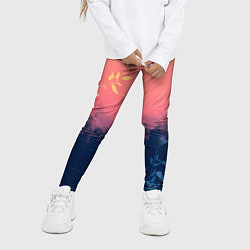 Леггинсы для девочки Листья на сине-розовом фоне - нейросеть, цвет: 3D-принт — фото 2