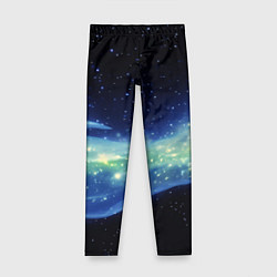 Леггинсы для девочки Синяя волна с зеленым оттенком на черном, цвет: 3D-принт