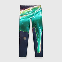 Леггинсы для девочки Текстура стекающая зеленая клякса, цвет: 3D-принт