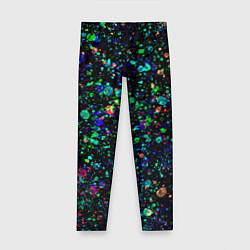 Детские легинсы Чёрный с брызгами сине-зелёными абстракция