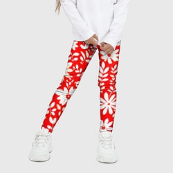 Леггинсы для девочки Цветочный красно-белый, цвет: 3D-принт — фото 2
