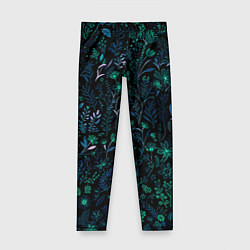 Леггинсы для девочки Чёрный в сине-зелёный цветочек, цвет: 3D-принт