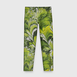 Леггинсы для девочки Мраморный абстрактный паттерн - зеленые и желтые о, цвет: 3D-принт