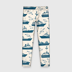 Леггинсы для девочки Морской паттерн из чаек, якорей и кораблей, цвет: 3D-принт