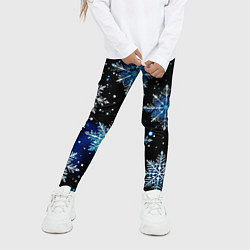 Леггинсы для девочки Стилизованный чёрно-синий со снежинками, цвет: 3D-принт — фото 2