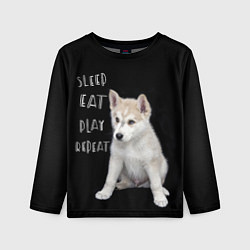 Лонгслив детский Sleep Eat Play Repeat Хаски щенок, цвет: 3D-принт