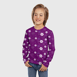 Лонгслив детский Узор цветы на фиолетовом фоне, цвет: 3D-принт — фото 2