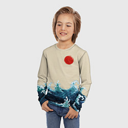 Лонгслив детский Японский Стиль Волны и Солнце, цвет: 3D-принт — фото 2