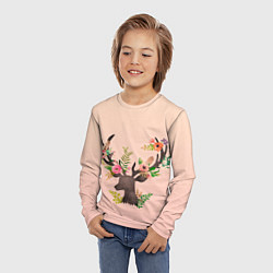 Лонгслив детский Олень рога цветы, цвет: 3D-принт — фото 2