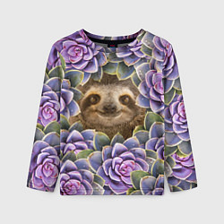 Лонгслив детский Ленивец среди цветов, цвет: 3D-принт