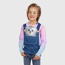Лонгслив детский ВИСЛОУХИЙ КОТЕНОК В КАРМАШКЕ, цвет: 3D-принт — фото 2