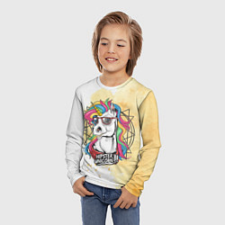 Лонгслив детский Hipster unicorn, цвет: 3D-принт — фото 2