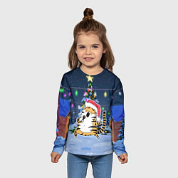 Лонгслив детский Тигр поел у елки, цвет: 3D-принт — фото 2