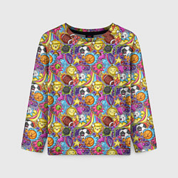 Детский лонгслив Разный спорт в мультяшном стиле