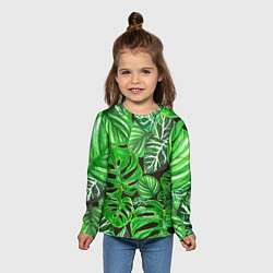 Лонгслив детский Тропические листья на темном фоне, цвет: 3D-принт — фото 2