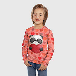 Лонгслив детский Панда с сердечком день влюбленных, цвет: 3D-принт — фото 2