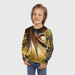 Лонгслив детский Черный с золотым фрактал Абстракция, цвет: 3D-принт — фото 2