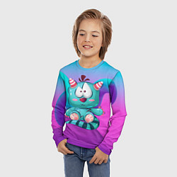 Лонгслив детский Синий маленький монстр с рожками, цвет: 3D-принт — фото 2