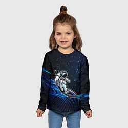 Лонгслив детский Космонавт на доске - серфинг, цвет: 3D-принт — фото 2