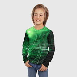 Лонгслив детский Неоновые волны и линии - Зелёный, цвет: 3D-принт — фото 2