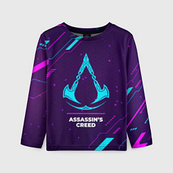 Лонгслив детский Символ Assassins Creed в неоновых цветах на темном, цвет: 3D-принт