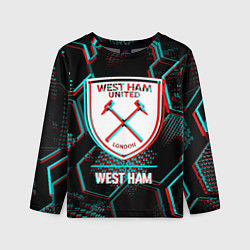 Лонгслив детский West Ham FC в стиле Glitch на темном фоне, цвет: 3D-принт