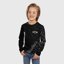 Лонгслив детский Chevrolet Speed на темном фоне со следами шин, цвет: 3D-принт — фото 2