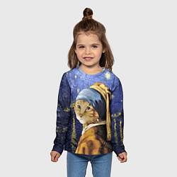 Лонгслив детский Прикол с котом: пародия картина, цвет: 3D-принт — фото 2