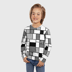 Лонгслив детский Черно белый геометрический скандинавский узор, цвет: 3D-принт — фото 2