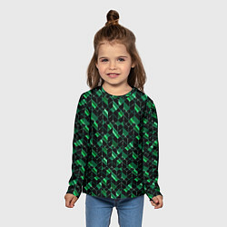 Лонгслив детский Геометрический узор, зеленые фигуры на черном, цвет: 3D-принт — фото 2