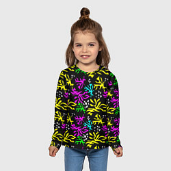 Лонгслив детский Неоновый абстрактный узор на черном фоне, цвет: 3D-принт — фото 2