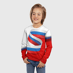 Лонгслив детский Лента триколор на красно-белом фоне, цвет: 3D-принт — фото 2