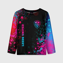 Лонгслив детский Leeds United - neon gradient: символ и надпись вер, цвет: 3D-принт