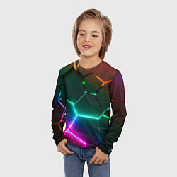 Лонгслив детский Радужный градиент неоновые геометрические плиты, цвет: 3D-принт — фото 2