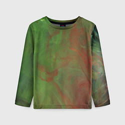 Детский лонгслив Зелёные и красные волны красок