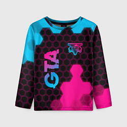 Лонгслив детский GTA - neon gradient: надпись, символ, цвет: 3D-принт