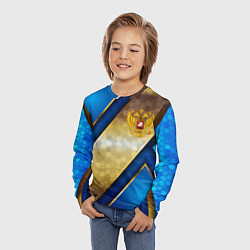 Лонгслив детский Золотой герб России на синем объемном фоне, цвет: 3D-принт — фото 2