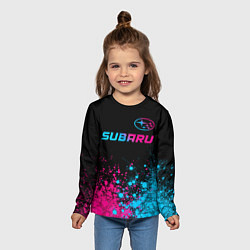 Лонгслив детский Subaru - neon gradient: символ сверху, цвет: 3D-принт — фото 2