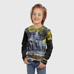 Лонгслив детский Водопад, солнечные лучи и лес, цвет: 3D-принт — фото 2