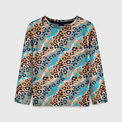 Лонгслив детский Леопардовый узор на синих, бежевых диагональных по, цвет: 3D-принт