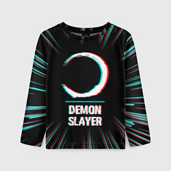 Лонгслив детский Символ Demon Slayer в стиле glitch на темном фоне, цвет: 3D-принт